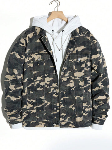 Men's Camouflage Denim Jacket With Cargo Details