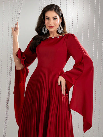 Women's Solid Color Bell Sleeve Dress