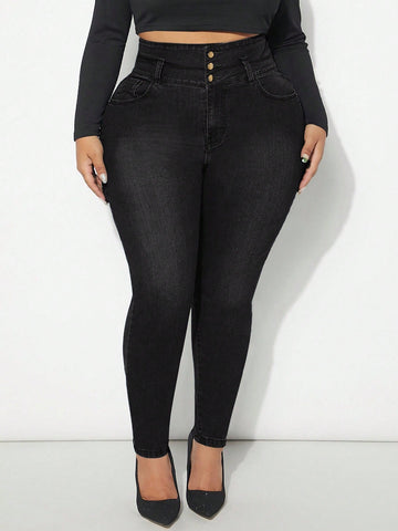 Plus Size Solid Color Skinny Jeans