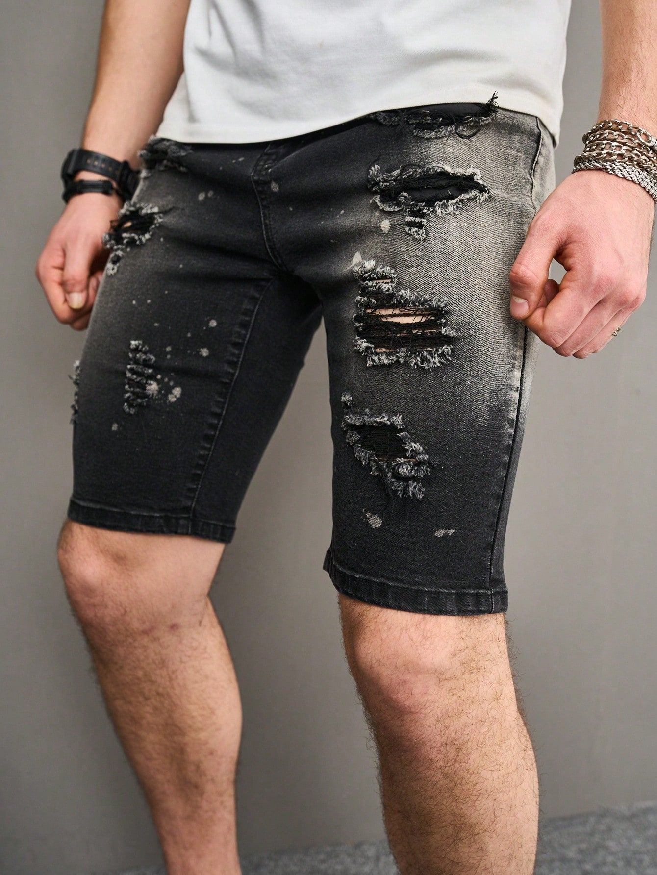 Men's Distressed Slim Fit Denim Shorts