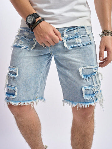 Men's Frayed Hem Denim Shorts