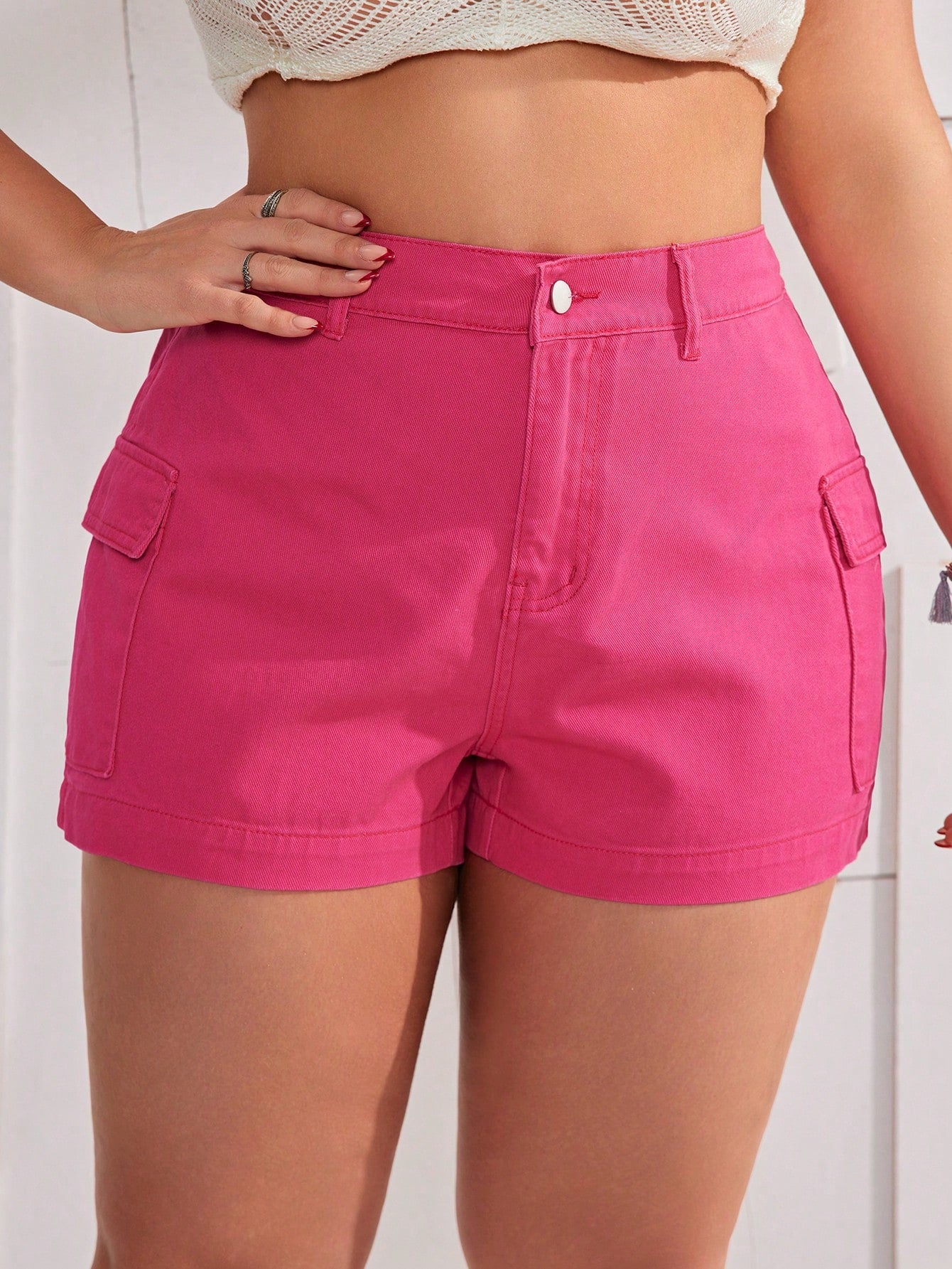 Plus Size Women's Cargo Style Denim Shorts With Pockets
