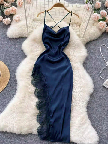 Plus Size Asymmetrical Lace Splice Hem Cami Dress