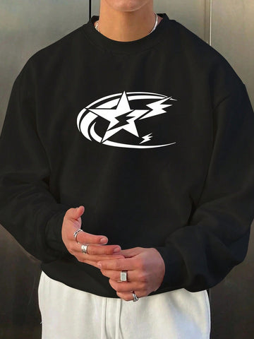 Men's Star Printed Pullover Sweatshirt With Round Neck
