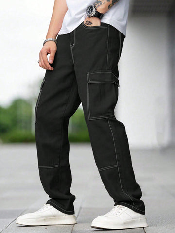Men's Cargo Style Jeans With Slanted Pockets