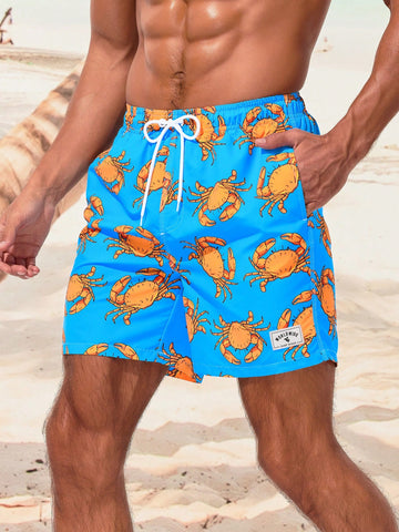Men's Crab Printed Beach Shorts