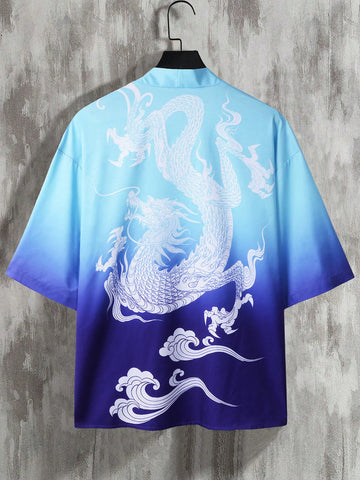 Men's Casual Gradient Dragon Printed Kimono Shirt