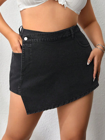 Plus Size Women's Irregular Hem Denim Shorts