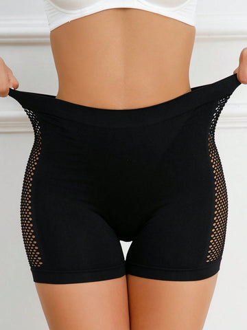 1pc Women's Black Seamless Breathable Hollow Out Boyshorts Panties