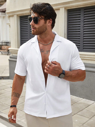 Men's Solid Color Single Breasted Short Sleeve Shirt