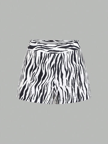 Women's Zebra Pattern Elastic Waist Shorts