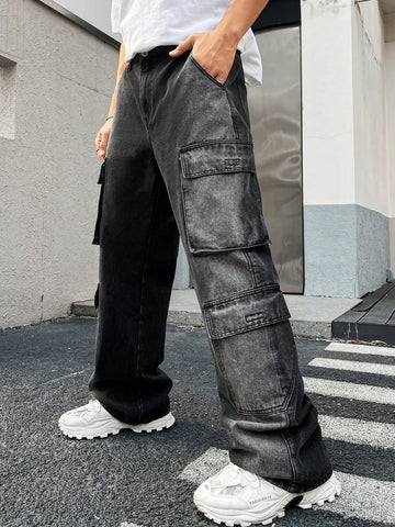 Men's Cargo Denim Pants With Pockets