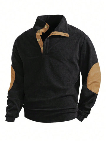 Men's Contrasting Color Stand Collar Corduroy Sweatshirt