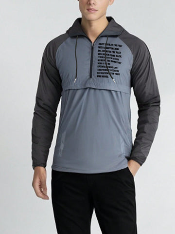 Men's Color Block Half-Zip Sporty Jacket With Zipper Workout Tops