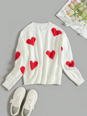 Women's Round Neck Heart-Shaped Sweater