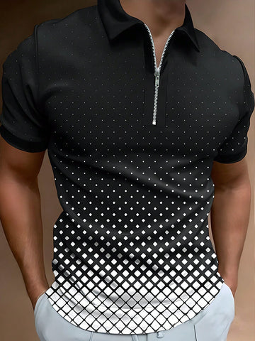 Men's Gradient Geometric Pattern Short Sleeve Polo Shirt