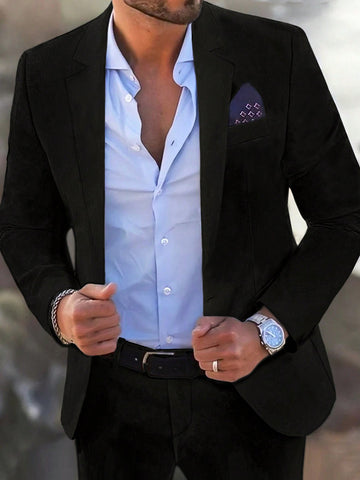 1pc Men's Solid Colored Lapel Collar Long Sleeve Blazer