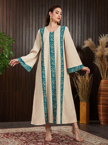 Arabic Style Flare Sleeve Dress With Printed Patterns