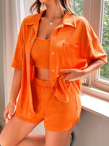 Women's Loose Fit Three-Piece Orange Casual Outfit