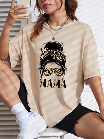 Women's Casual Leopard Print Eye Pattern Loose Fit T-Shirt