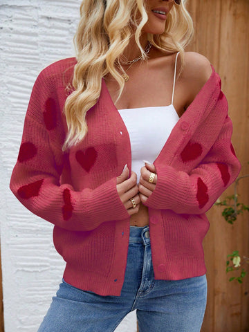 Women's Heart Pattern Button Up Cardigan Sweater