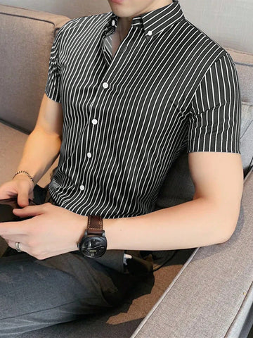 Men's Striped Slim Fit Short Sleeve Shirt