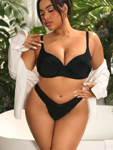 Plus Size Women's High Cut Swimsuit With Spaghetti Straps