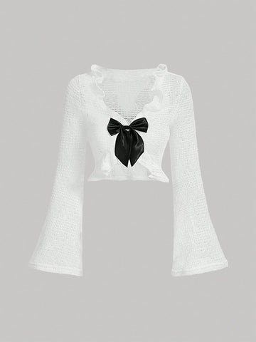Women's Bow Decorated Bell Sleeve Top