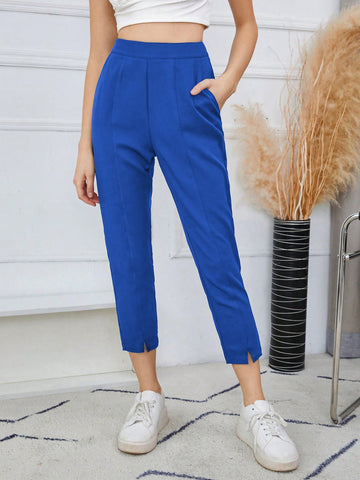 Women's High Waisted Trousers With Slanted Pockets