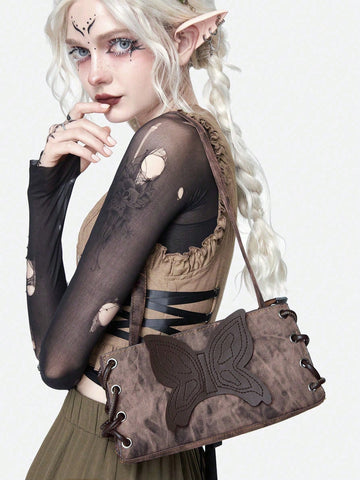 1pc Fashionable Coffee Color Butterfly Shaped Underarm Bag