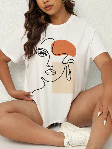 Plus Size Abstract Figure Printed T-Shirt
