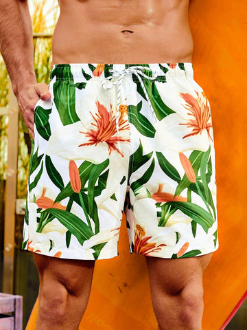 Men's Printed Drawstring Casual Beach Shorts