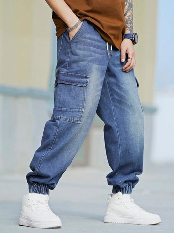 Men's Flap Pocket Patch Denim Jeans