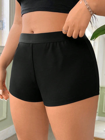 Plus Size Women's Solid Color Tight-Fit High Elasticity Ultra Short Shorts