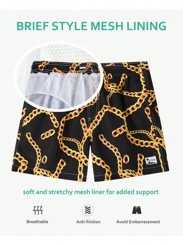 Men's Chain Printed Beach Shorts, Summer Vacation