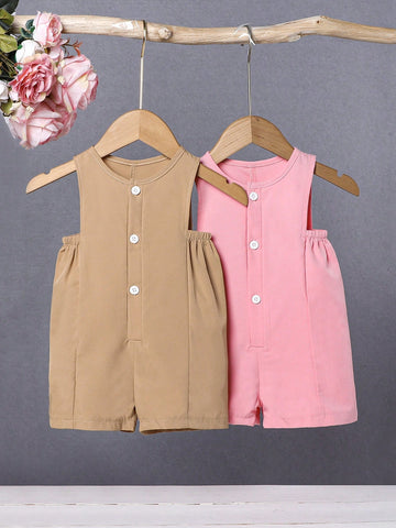 Baby Girl 2pcs Casual Jumpsuit With Workwear Style Woven Shorts