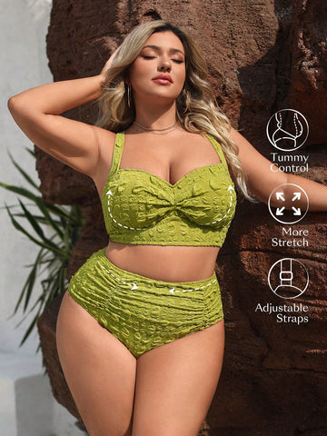 Plus Size Women's Textured Swimsuit Set