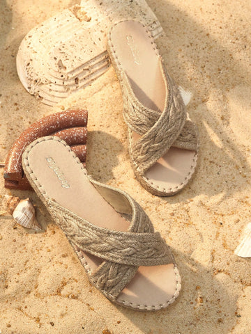 Women's Fashion Spring And Summer Braided Bohemian Comfort Rope Thick Sole Flat Sandals, Slippers