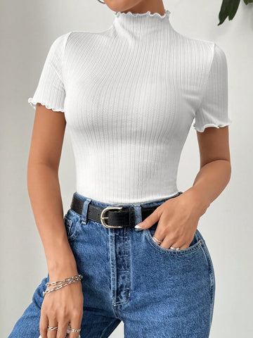 White Knit Casual Skinny Bodysuit For Spring And Summer