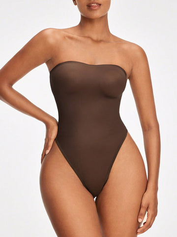 Solid Color Strapless Tummy Control Bodysuit