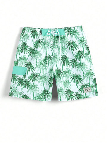 Men's Plant Print Drawstring Swim Shorts