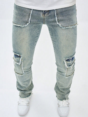 Men's Cargo Pocket Raw Edge Jeans