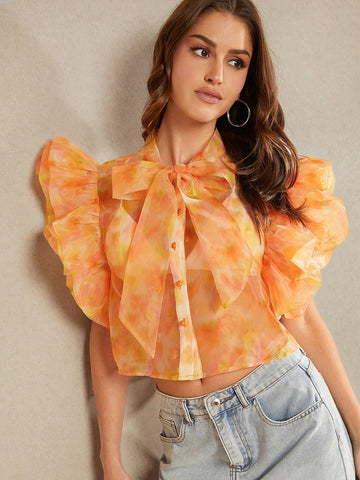 Floral Organza Butterfly Sleeve Top
