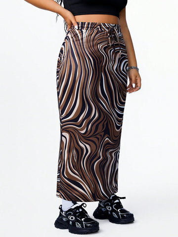 Women's Plus Size Bodycon Midi Skirt With Water Ripple Print