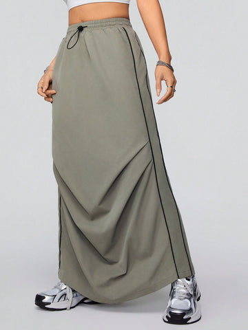Side Panel Workwear Style Midi Skirt