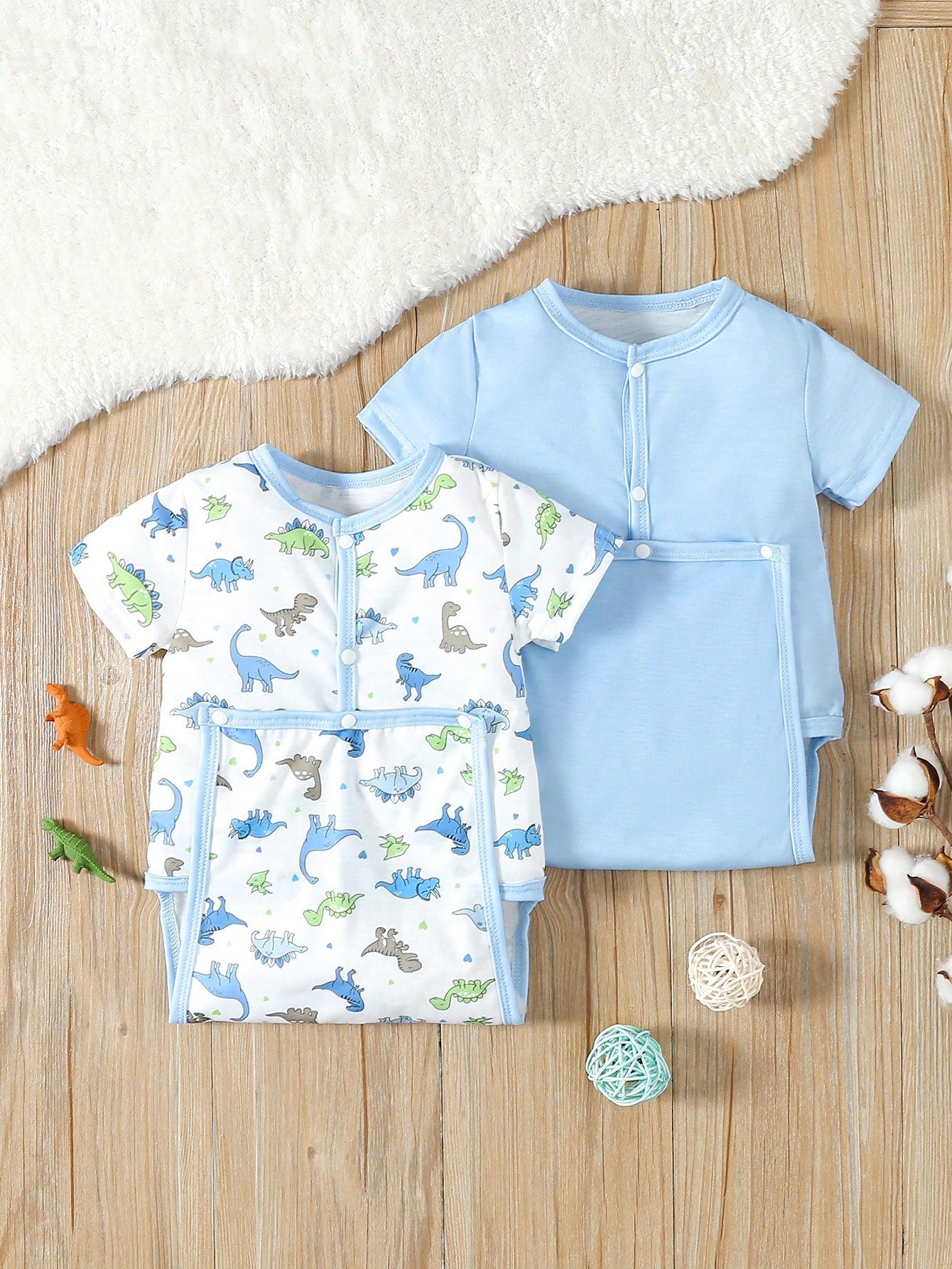 Infant Boys' Simple Round Neck Short Sleeve Romper Two-Piece Homewear
