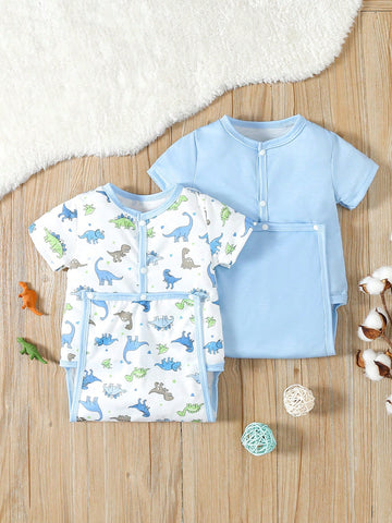 Infant Boys' Simple Round Neck Short Sleeve Romper And Shorts Two-Piece Homewear