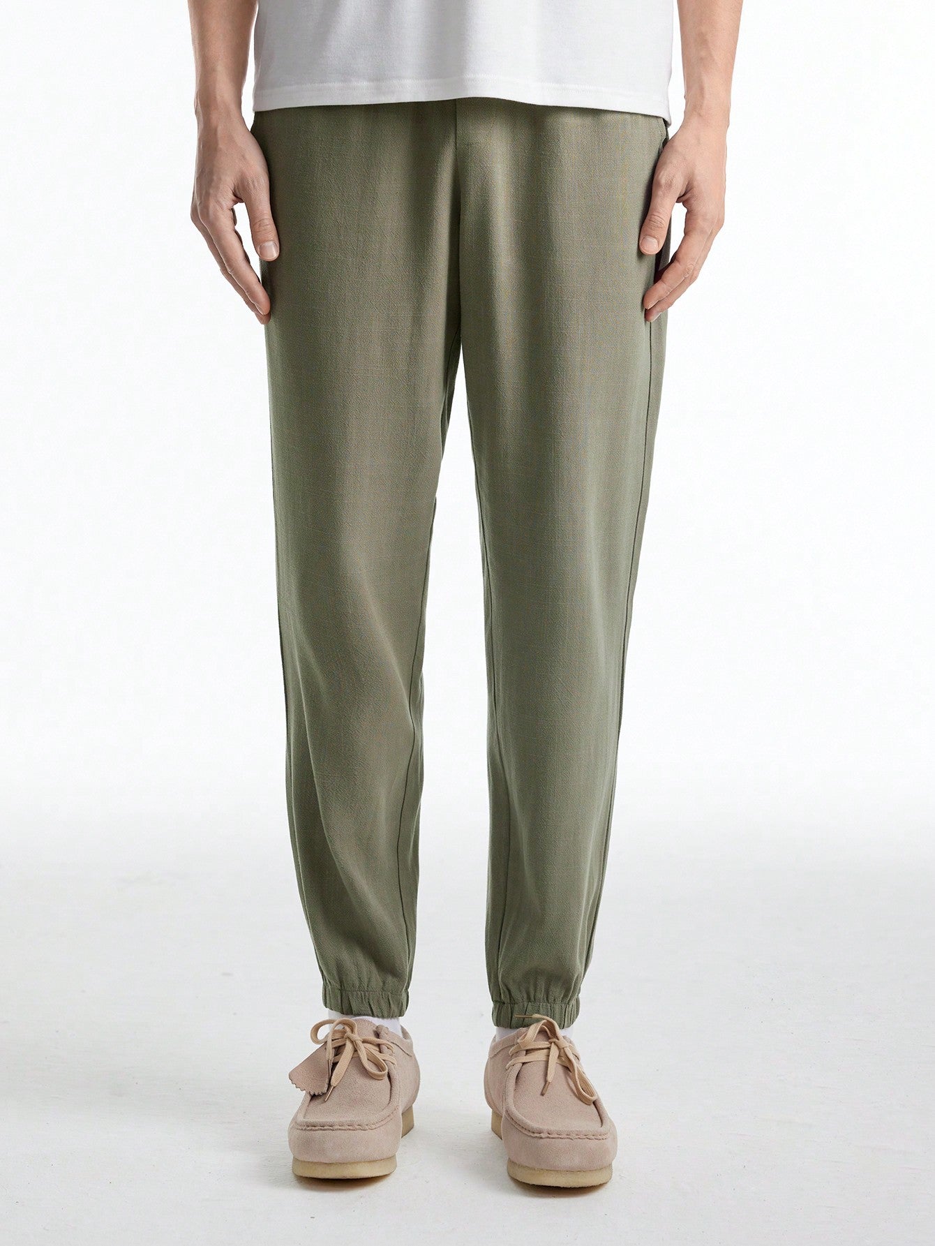 Men's Solid Color Elastic Cuff Woven Casual Pants