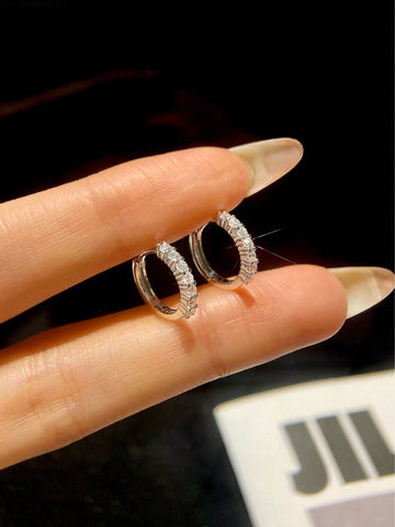 1 Pair Round Exquisite Hoop Earrings For Women S925 Sterling Silver Fine Jewelry Daily Wear Gifts Wedding Engagement Bridal Jewelry