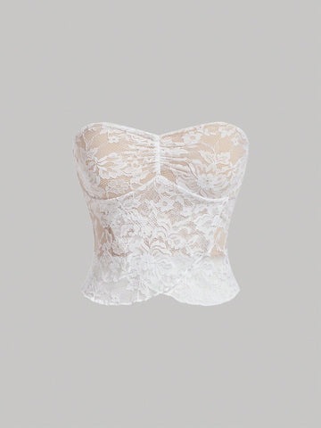 Vintage White Lace Strapless Top For Layering